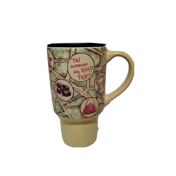 LANG 2009 Tall Travel Ceramic Coffee Mug Shop Around Road Trip 2008 Lid lipstick - Picture 1 of 5
